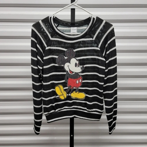 Disney Mickey Mouse Black and White Lightweight Sweater with Sequin Mickey - Picture 1 of 6